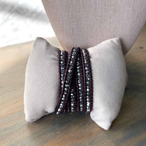 RARE Chan Luu Swarovski 5-Wrap Bracelet with Oxblood Maroon Leather MSRP $395 - Picture 3 of 6
